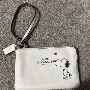 Coach White Snoopy Wristlet with Red Heart Accent
